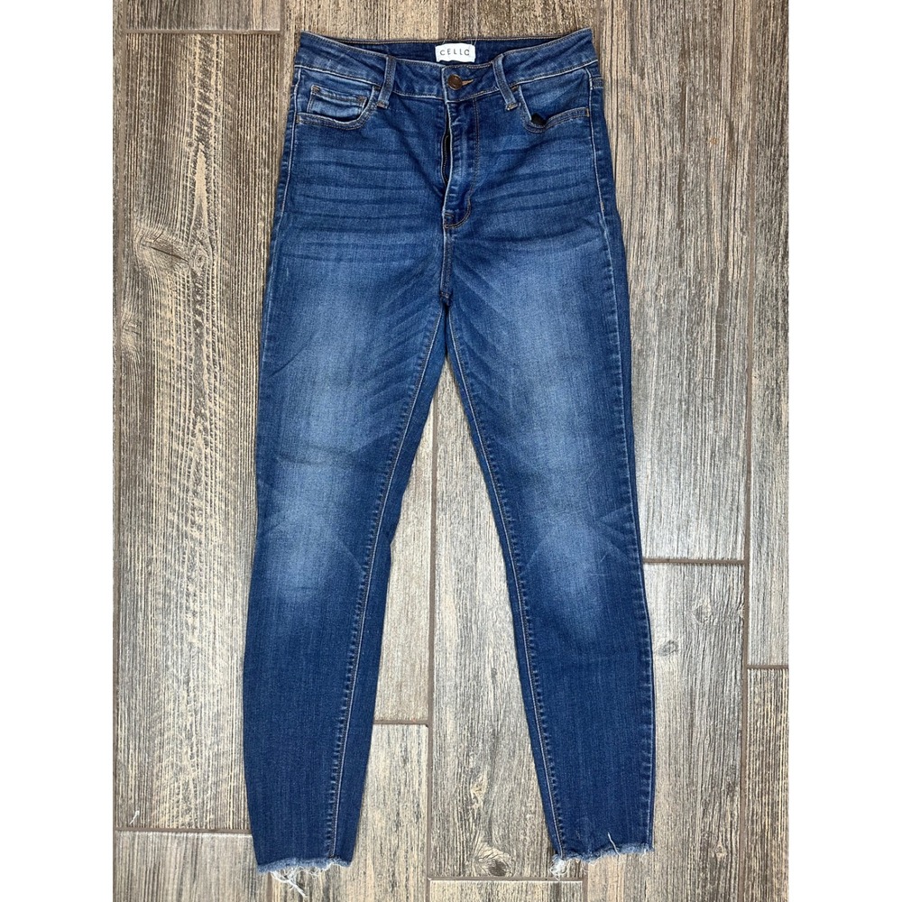 Cello Women's Dark Wash High Rise Skinny Jeans Frayed Hem Size 7‎